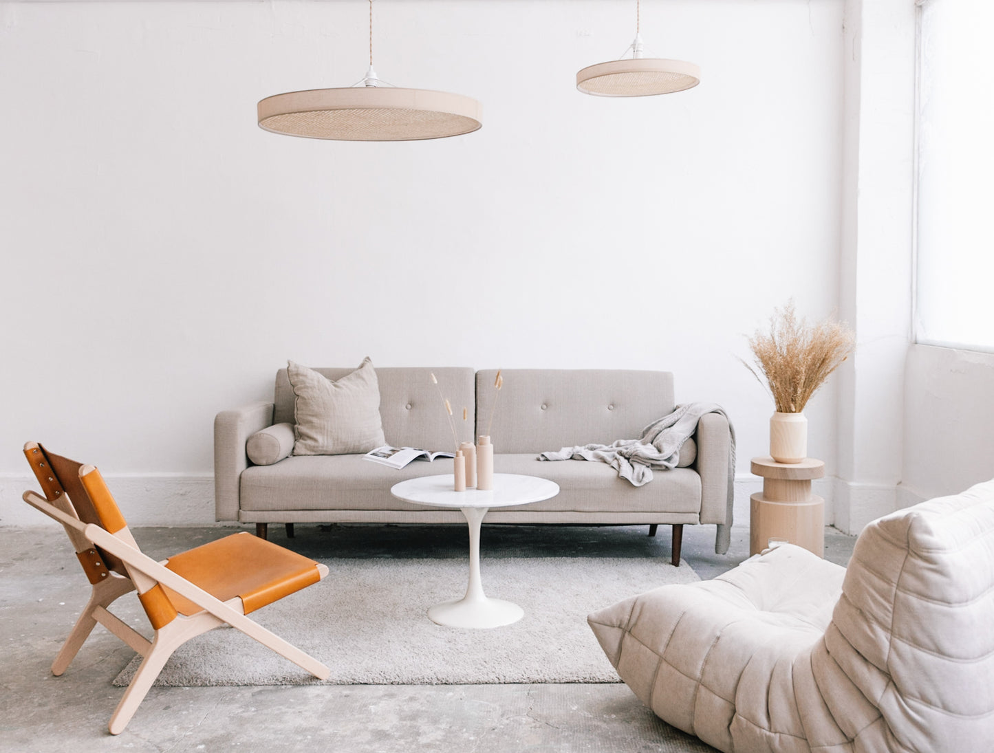 Suspension ECLIPSE en cannage / petite format beige