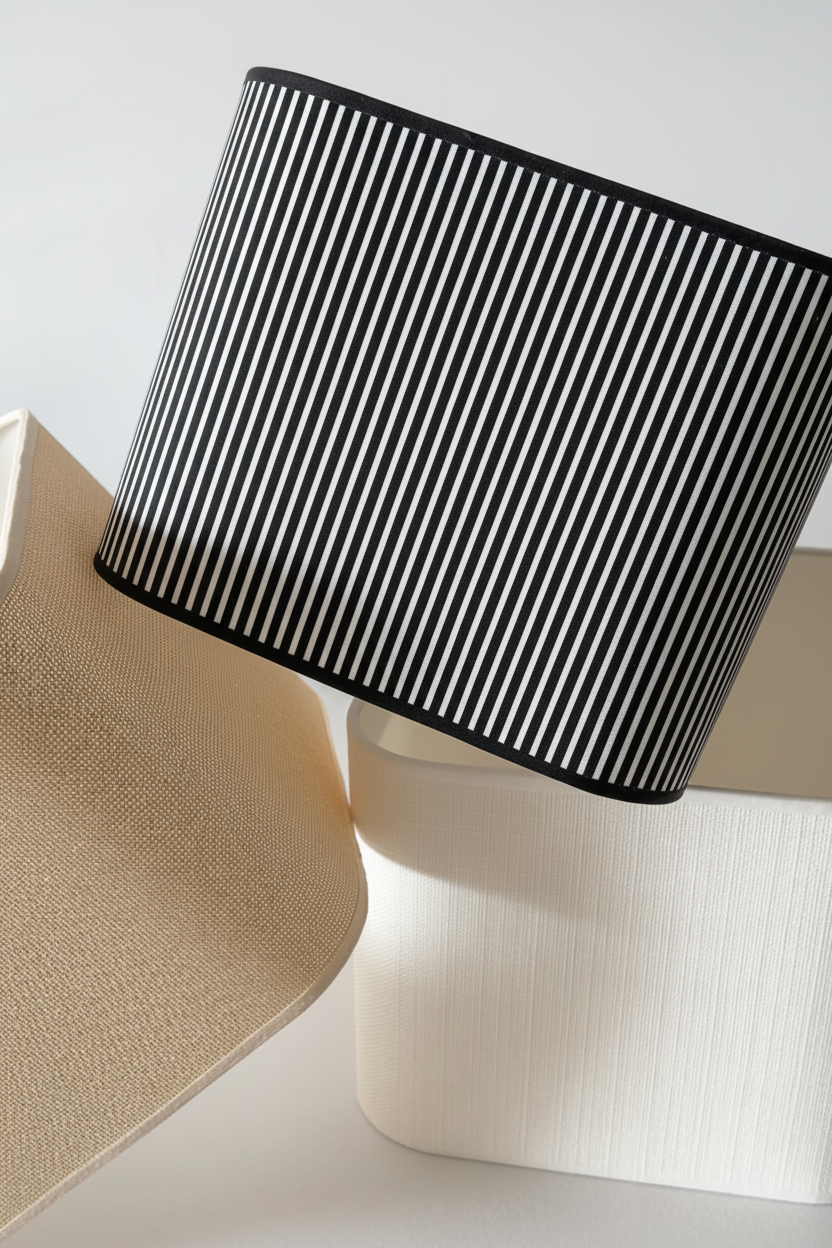 Déclinaison Abat jours blanc, raphia et rayé, lampe à poser MELLOW